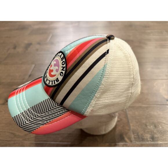 Billabong Womens White Blue Beach Logo Adjustable SnapBack Trucker Hat Mesh Cap - Picture 4 of 8